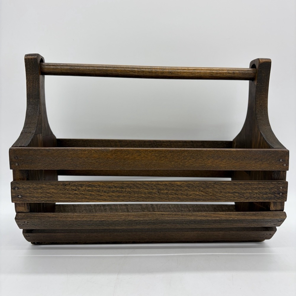 Vtg Oak Wood Tool Caddy Garden Trug Utility Tote Carrier Rustic CottageCore - Picture 2 of 16